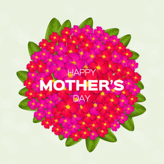 Colorful Floral Greeting card - International Happy Mothers Day with Bunch of Spring Flowers. Women's Day. Holiday background. Beautiful bouquet. Trendy Design Template. Vector illustration.