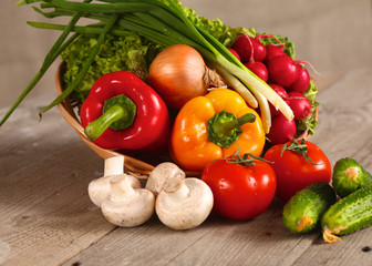 Vegetables . Fresh Bio Vegetable in a Basket. Over Nature Background