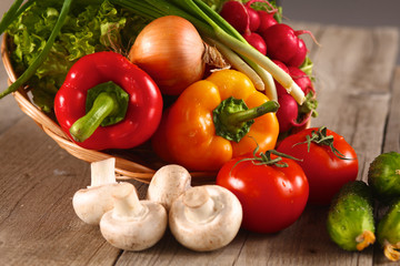 Vegetables . Fresh Bio Vegetable in a Basket. Over Nature Background