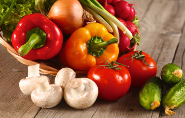 Vegetables . Fresh Bio Vegetable in a Basket. Over Nature Background