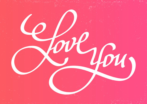 Inscription I love you on pink background.Vector Illustration