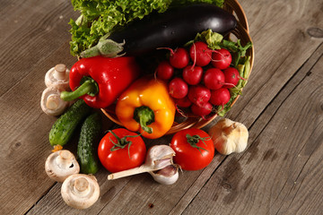 Vegetables . Fresh Bio Vegetable in a Basket. Over Nature Background