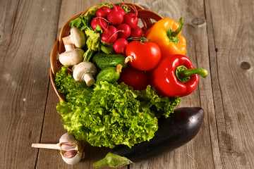 Vegetables . Fresh Bio Vegetable in a Basket. Over Nature Background