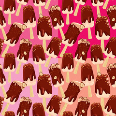 Set of seamless patterns with stick ice-cream bar with Chocolate