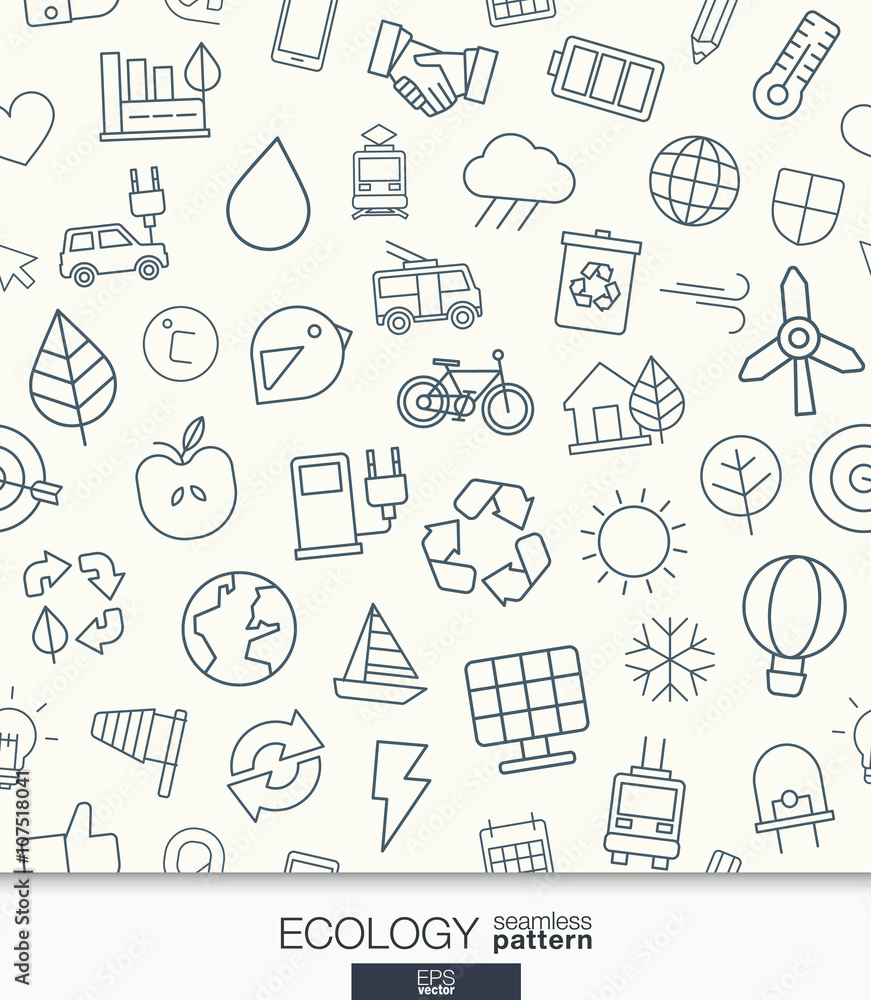Poster ecology wallpaper. black and white marketing seamless pattern. tiling textures with thin line web ic