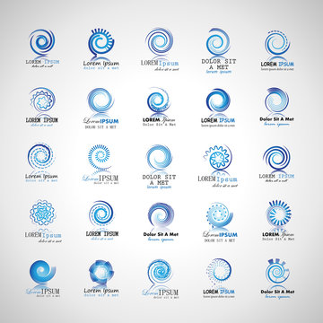 Unusual spiral Icons Set-Isolated On Gray Background-Vector Illustration,Graphic Design. Different Logotype Template