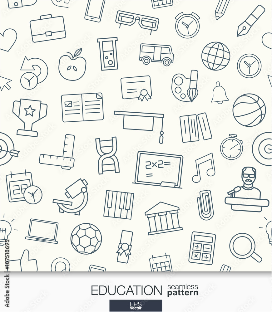 Poster education wallpaper. black and white school and university seamless pattern. tiling textures with th
