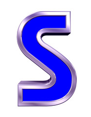 One letter from blue with shiny frame alphabet set, isolated on white. 3D illustration.