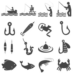 Fishing icons in single color © Graphicroyalty