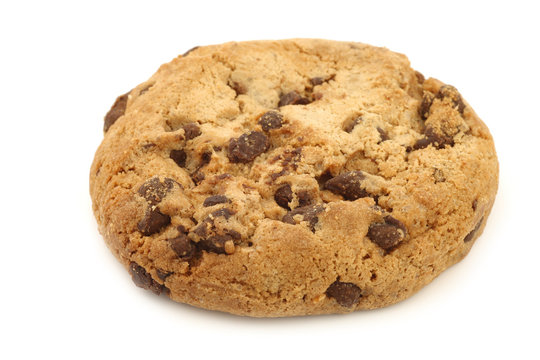 crunchy chocolate chip cookie on a white background