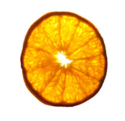 sunny orange slice/Orange slice in cross-section , photographed against the light , on a white background