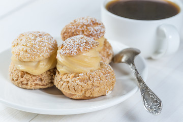 shu cake with coffee, shallow dof