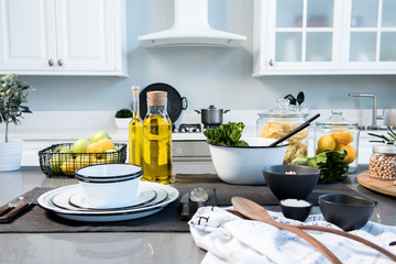 cooking in the modern white kitchen