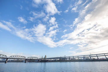 bridges over water with skyline in portland