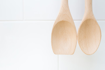 clean wood spoon and fork