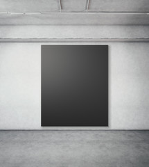 Photo of empty black billboard canvas on the concrete wall background. Vertical. 3d render