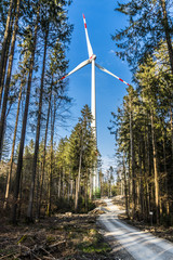 Windrad für grüne Energie im Wald