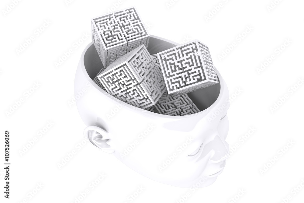 Poster composite image of maze brain in head