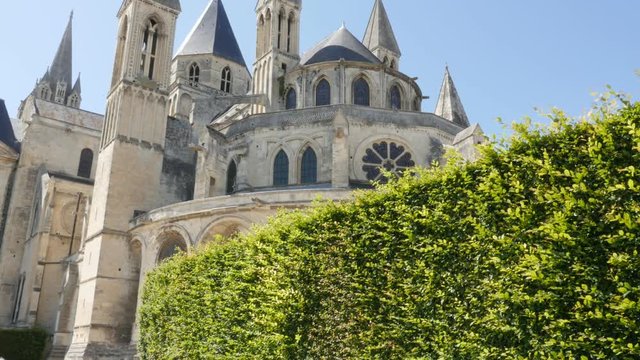 William the Conquerer Mens Abbey cathedral by the day 4k 3840X2160 slow tilt UltraHD footage - Abbaye aux Hommes in city of Caen France in Normandy 4K 2160p UHD video
