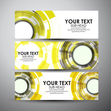 Vector Banners Set With Abstract Modern Yellow Technology Circles Background.