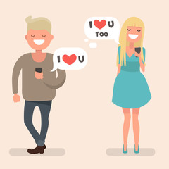 declaration of love by SMS. a young couple. Vector illustration