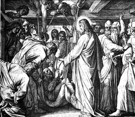Jesus Heals a Paralytic 1) Sacred-biblical history of the old and New Testament. two Hundred and forty images Ed. 3. St. Petersburg, 2) 1873. 3) Russia 4) Julius Schnorr von Carolsfeld