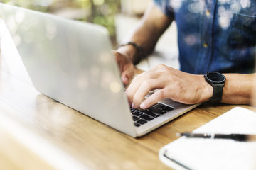 Man Working Laptop Connecting Networking Concept