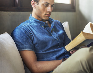 Man Reading Focus Book Leisure Concept
