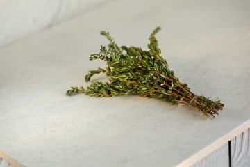 Wild fresh Thyme Herb on white background