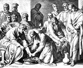 Jesus Washing Disciples' Feet 1) Sacred-biblical history of the old and New Testament. two Hundred and forty images Ed. 3. St. Petersburg, 2) 1873. 3) Russia 4) Julius Schnorr von Carolsfeld