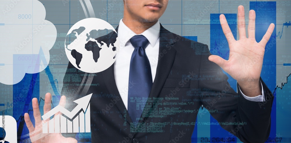 Poster composite image of unsmiling businessman touching