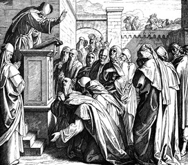 Obraz premium Ezra Reads the Book of the Law 1) Sacred-biblical history of the old and New Testament. two Hundred and forty images Ed. 3. St. Petersburg, 2) 1873. 3) Russia 4) Julius Schnorr von Carolsfeld