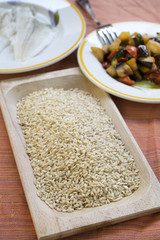 raw barley with assorted steamed vegetables