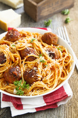 Pasta with meatballs and parmesan cheese