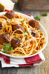 Pasta with meatballs and parmesan cheese