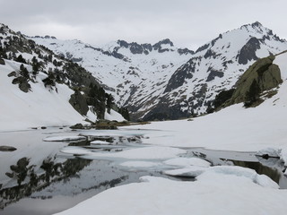 Lago helado en los Pirineos