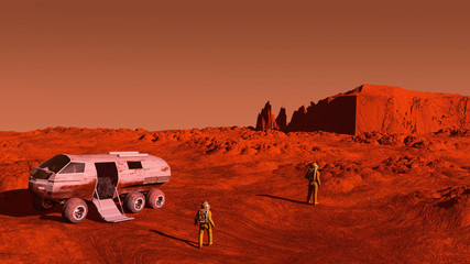 The image of the astronaut and mars rover 3D illustration © Sergey Drozdov