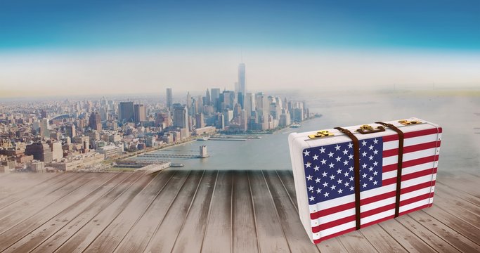 Composite image of american flag on a suitcase