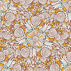 Floral ornamental pattern in vector for coloring book page or fashion textile design