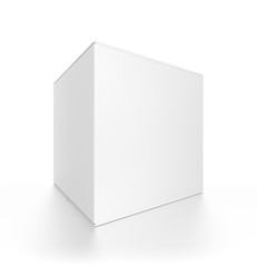 Closeup white cube blank box isolated on white background.