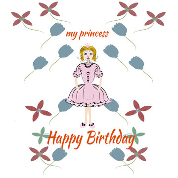 Princess pink birthday card
