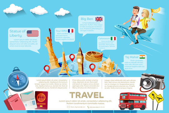 The major tourist attractions in the famous country.Template guide of travel.International travel.Element of travel.Popular tourist destinations in the world.World Travel.Graphic and EPS 10.