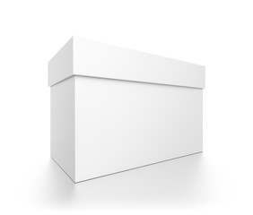 Closeup white rectangle blank box with cover isolated on white background.