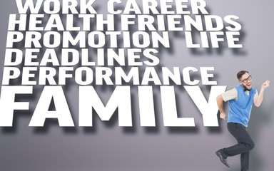 Geeky hipster dancing and smiling