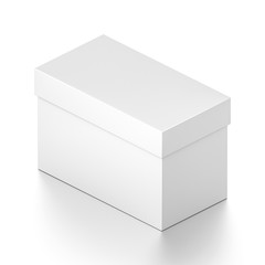 Isometric white rectangle blank box with cover isolated on white background.