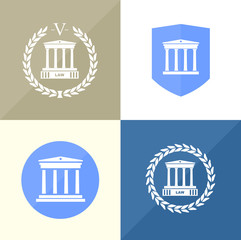 A set of four icons for the notary's office with the silhouette of the courthouse