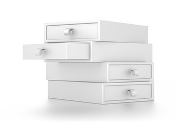 White drawer blank boxes isolated on white background.