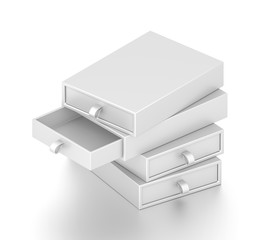 Isometric white drawer blank boxes isolated on white background.