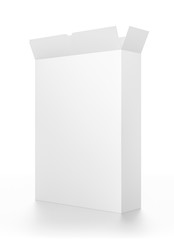 Open white tall rectangle blank box isolated on white background.