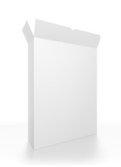 Closeup open white tall rectangle blank box isolated on white background.
